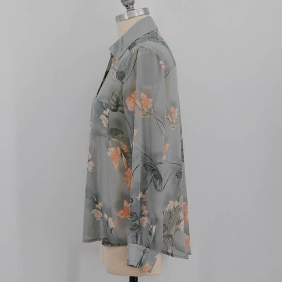 Ro & De Floral Sheer Gray Blouse - Picture 2 of 6